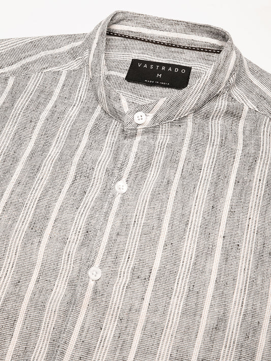 Grey Cloud Striped Mandarin Shirt