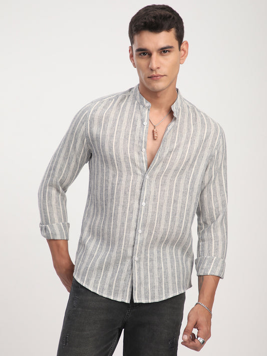 Grey Cloud Striped Mandarin Shirt