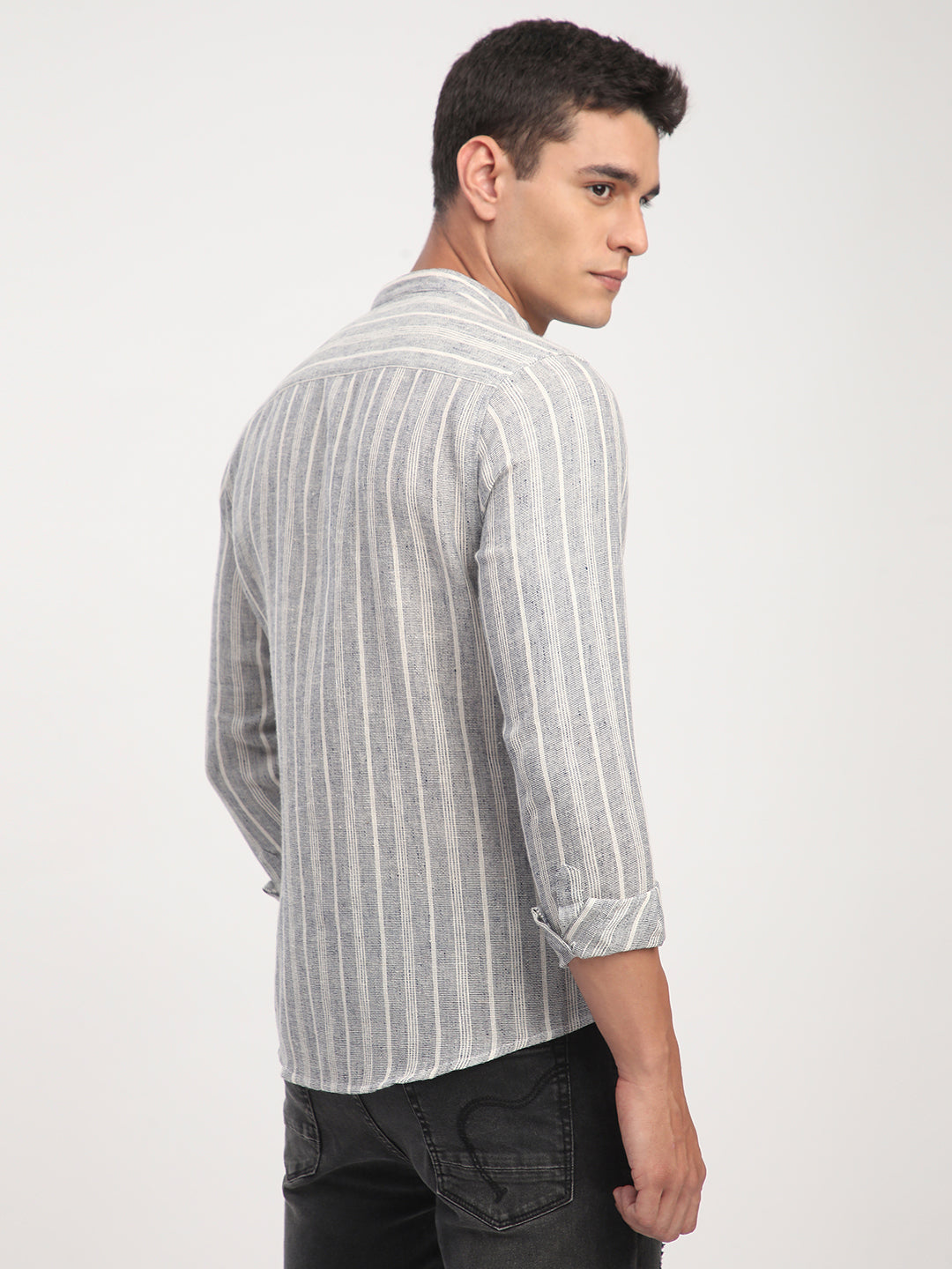 Grey Cloud Striped Mandarin Shirt