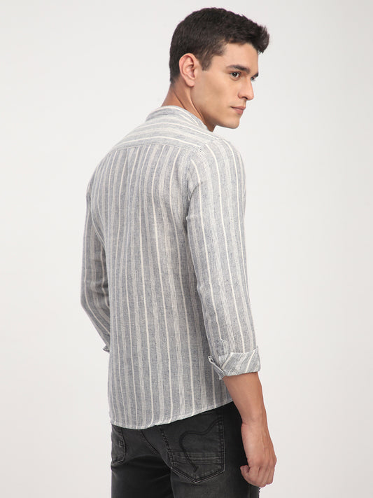 Grey Cloud Striped Mandarin Shirt