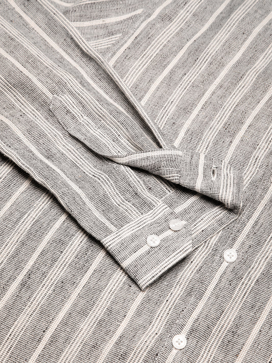Grey Cloud Striped Mandarin Shirt