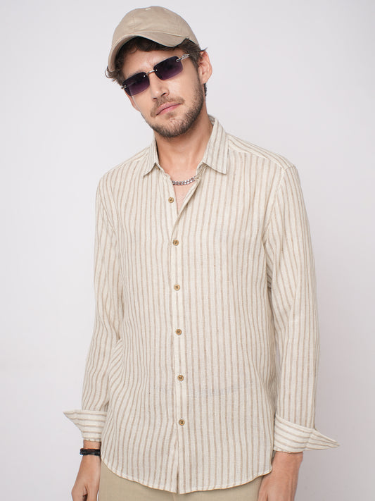 Ivory & Brown Burlap Striped Shirt