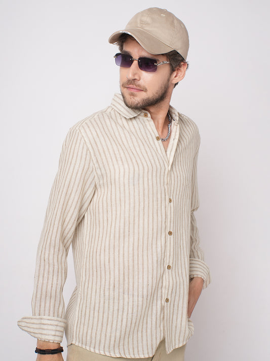 Ivory & Brown Burlap Striped Shirt