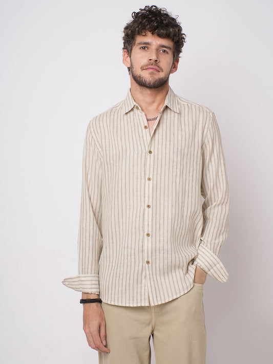 Ivory & Brown Burlap Striped Shirt