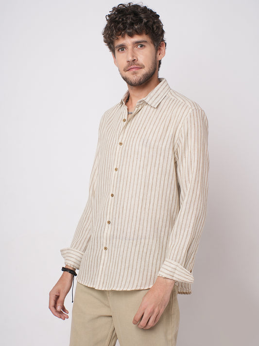 Ivory & Brown Burlap Striped Shirt