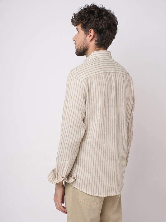Ivory & Brown Burlap Striped Shirt