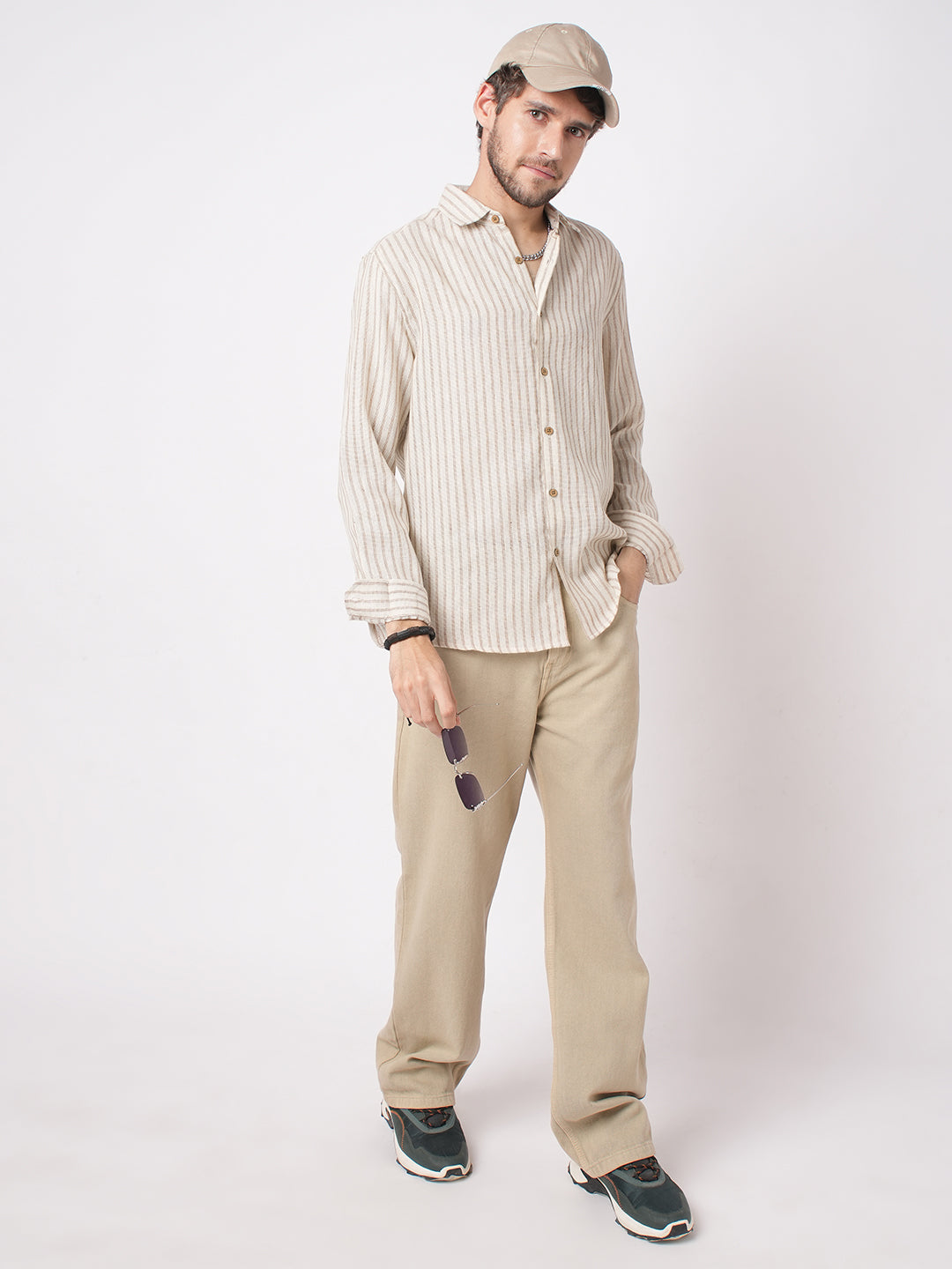 Ivory & Brown Burlap Striped Shirt