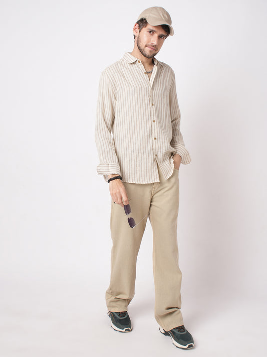 Ivory & Brown Burlap Striped Shirt