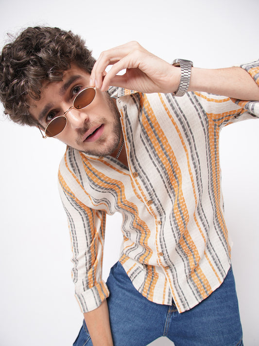 Stylish Multicolor Dobby Striped Shirt