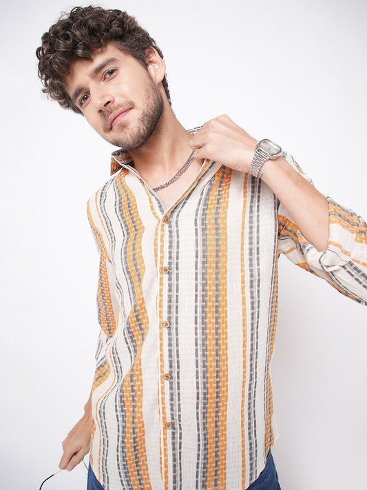 Stylish Multicolor Dobby Striped Shirt