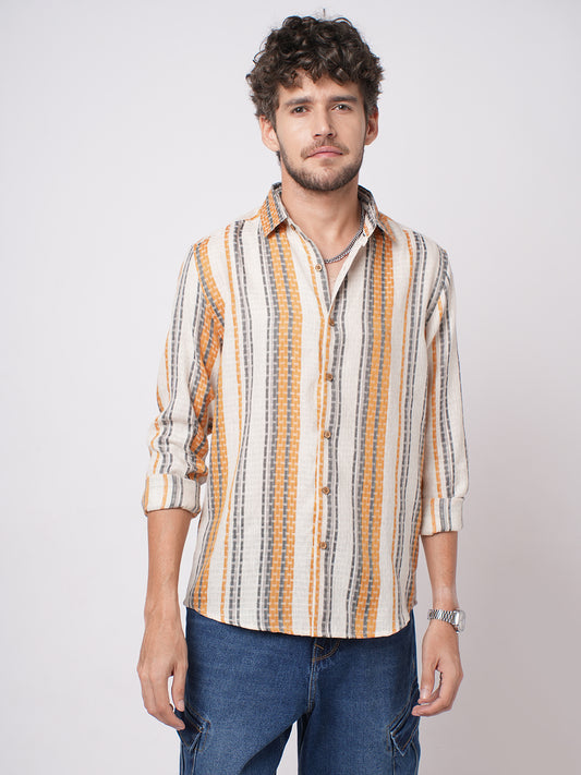 Stylish Multicolor Dobby Striped Shirt