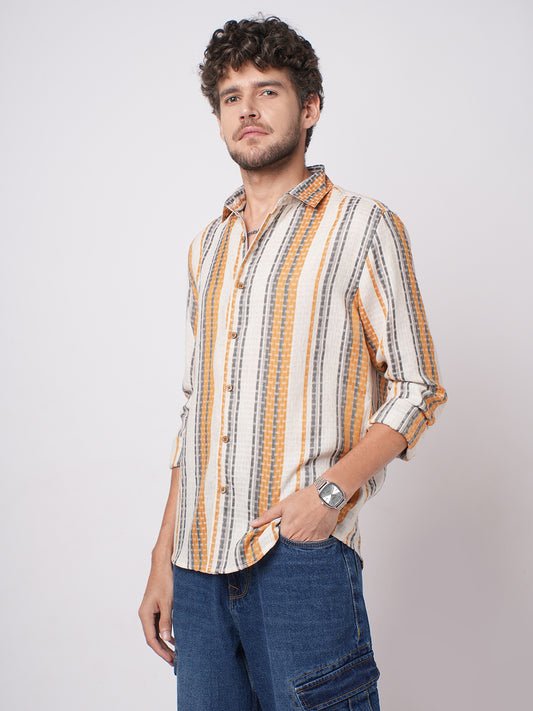 Stylish Multicolor Dobby Striped Shirt