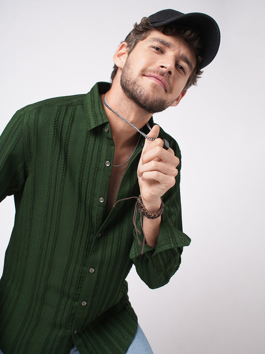 Mughal Green Jacquard Striped Shirt