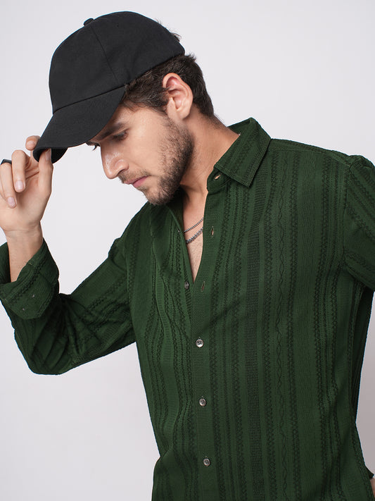 Mughal Green Jacquard Striped Shirt