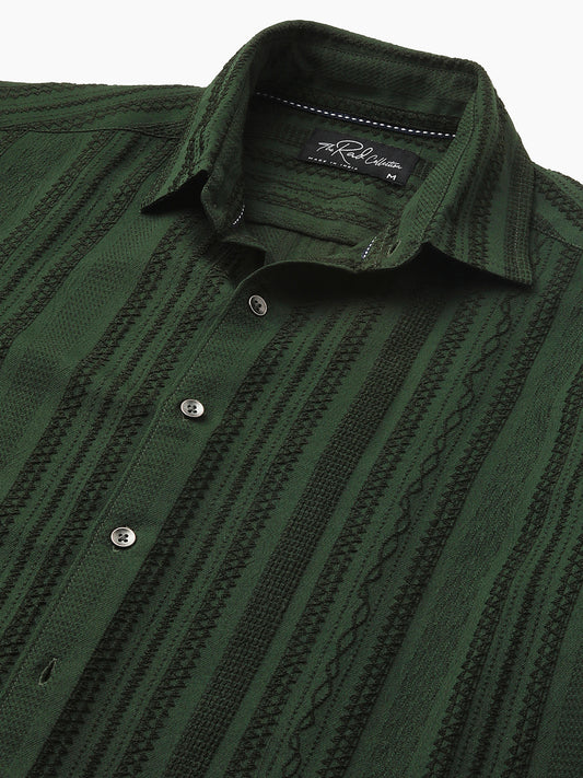 Mughal Green Jacquard Striped Shirt