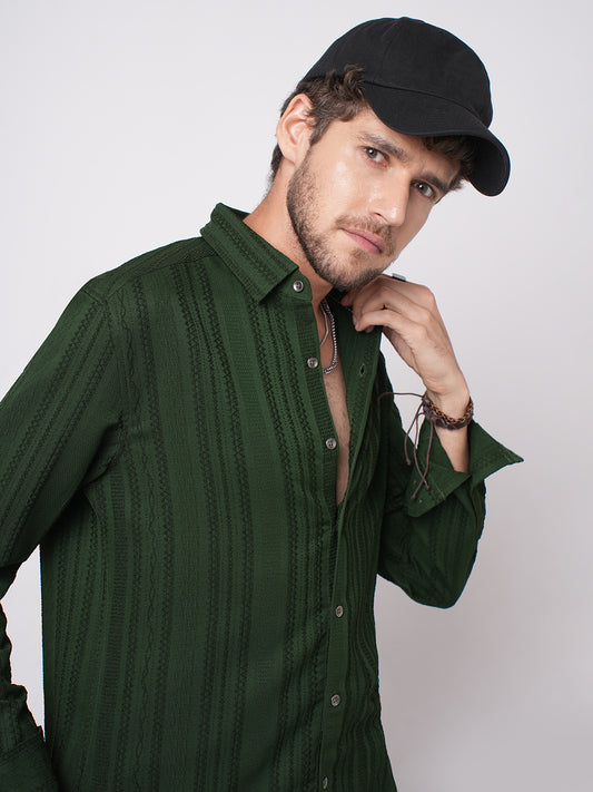 Mughal Green Jacquard Striped Shirt