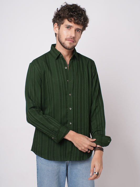 Mughal Green Jacquard Striped Shirt
