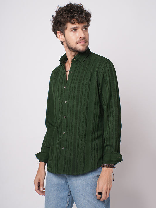 Mughal Green Jacquard Striped Shirt