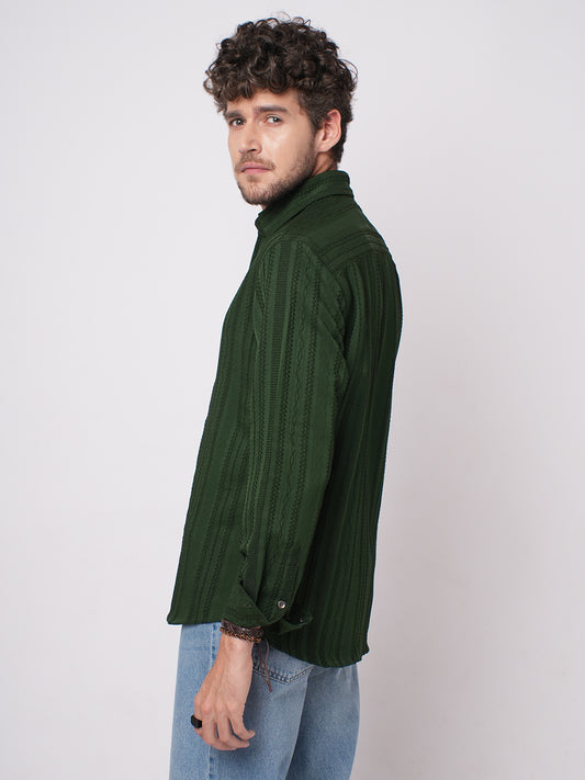 Mughal Green Jacquard Striped Shirt