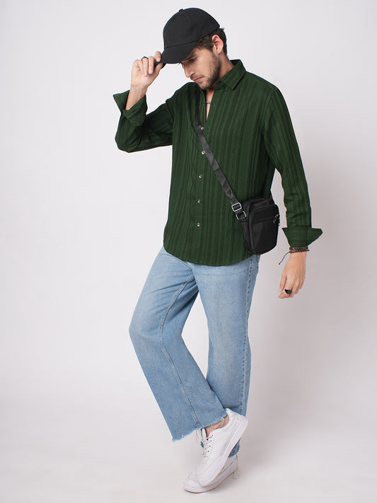 Mughal Green Jacquard Striped Shirt