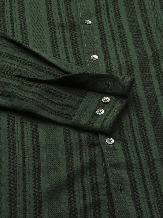Mughal Green Jacquard Striped Shirt