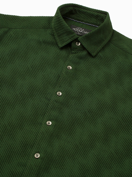 Forest Green Diagonal Striped Jacquard Textured Shirt