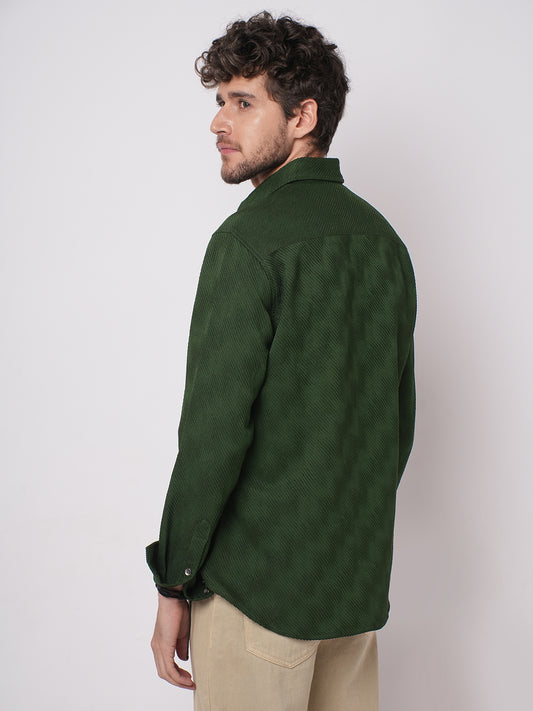 Forest Green Diagonal Striped Jacquard Textured Shirt