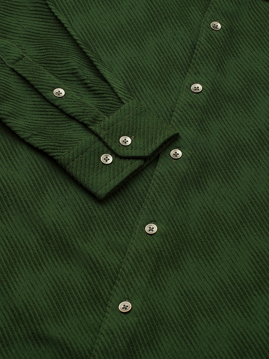 Forest Green Diagonal Striped Jacquard Textured Shirt