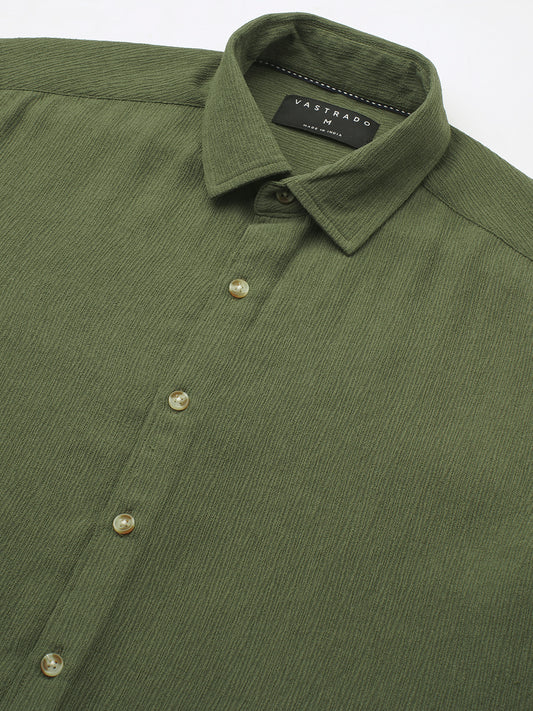 Crushed Olive Textured Crepe Shirt