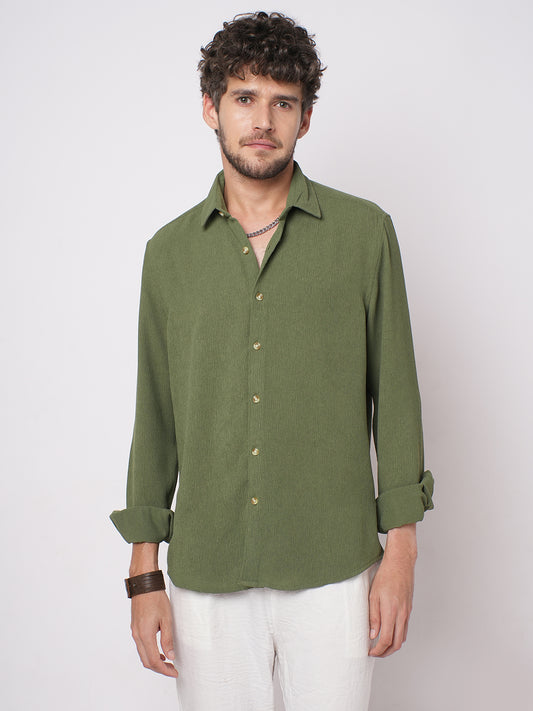Crushed Olive Textured Crepe Shirt
