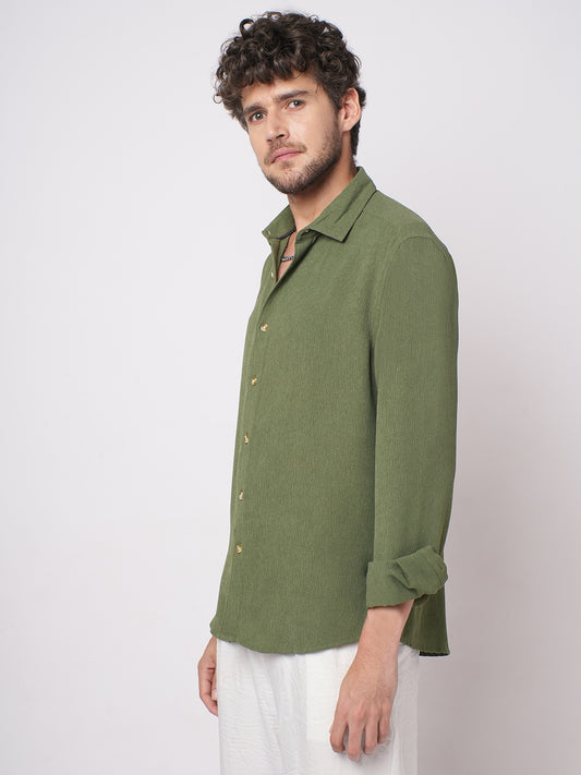 Crushed Olive Textured Crepe Shirt