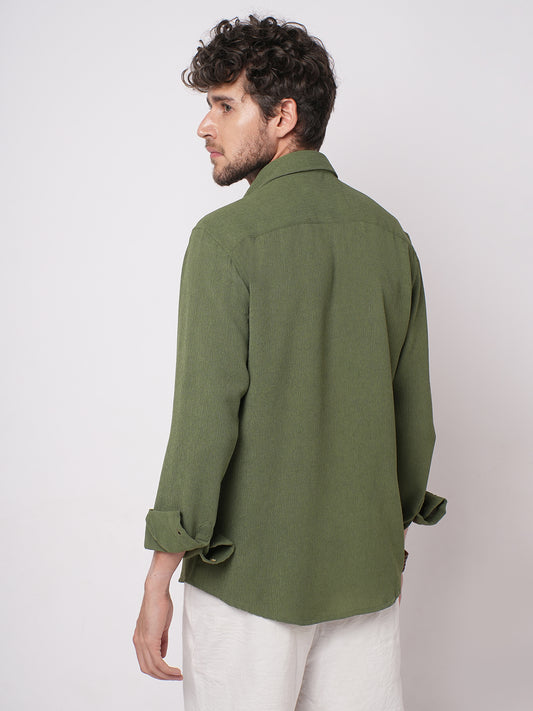 Crushed Olive Textured Crepe Shirt