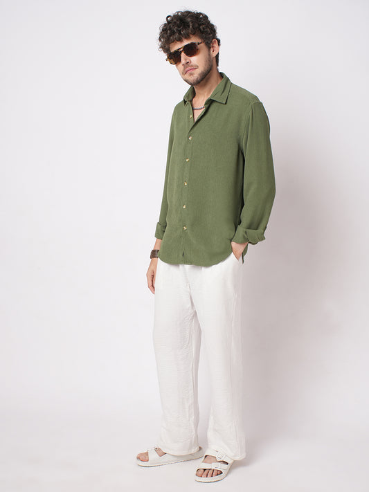 Crushed Olive Textured Crepe Shirt