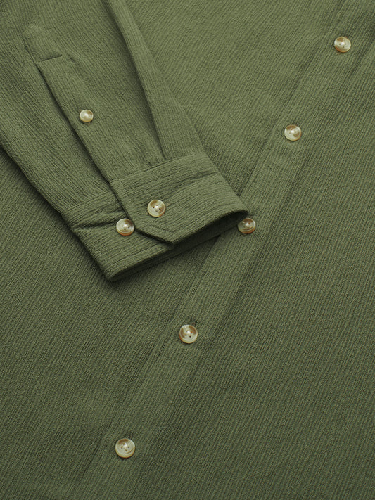 Crushed Olive Textured Crepe Shirt