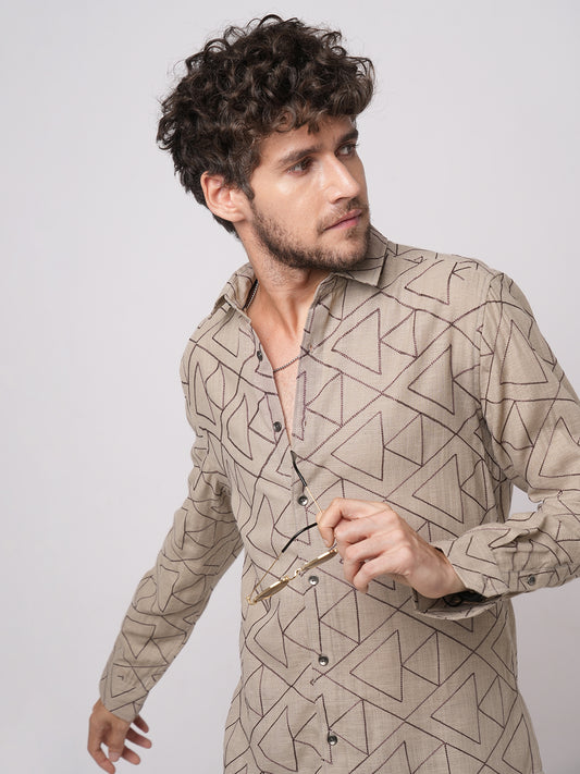 Cashmere Brown Contrast Embroidery Shirt