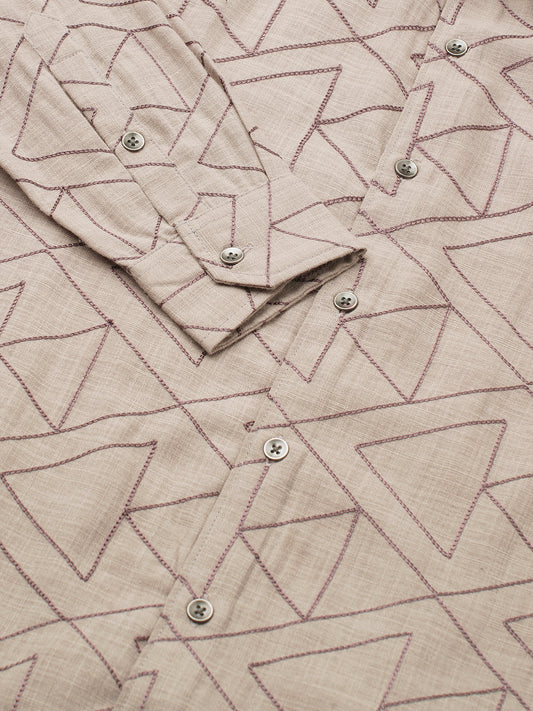 Cashmere Brown Contrast Embroidery Shirt