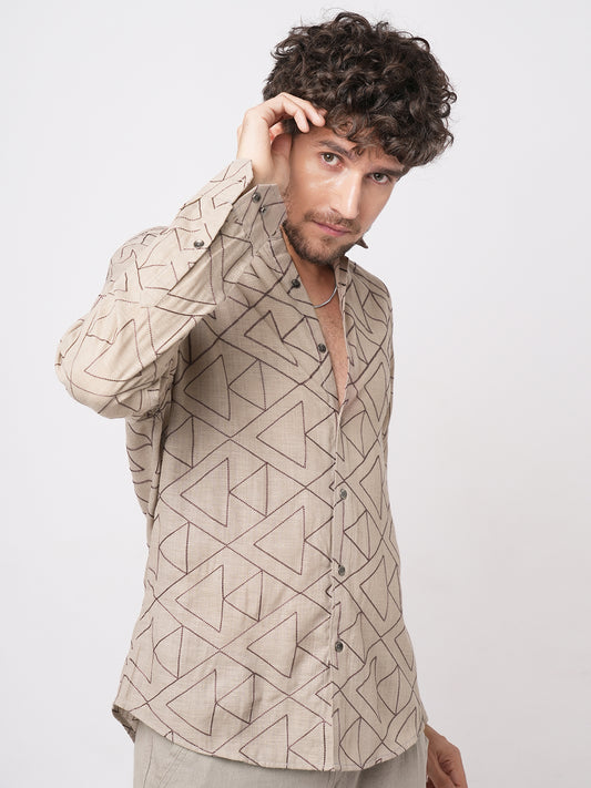 Cashmere Brown Contrast Embroidery Shirt