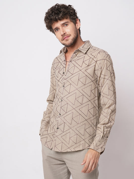 Cashmere Brown Contrast Embroidery Shirt