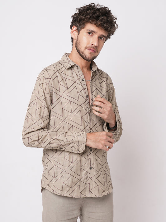 Cashmere Brown Contrast Embroidery Shirt