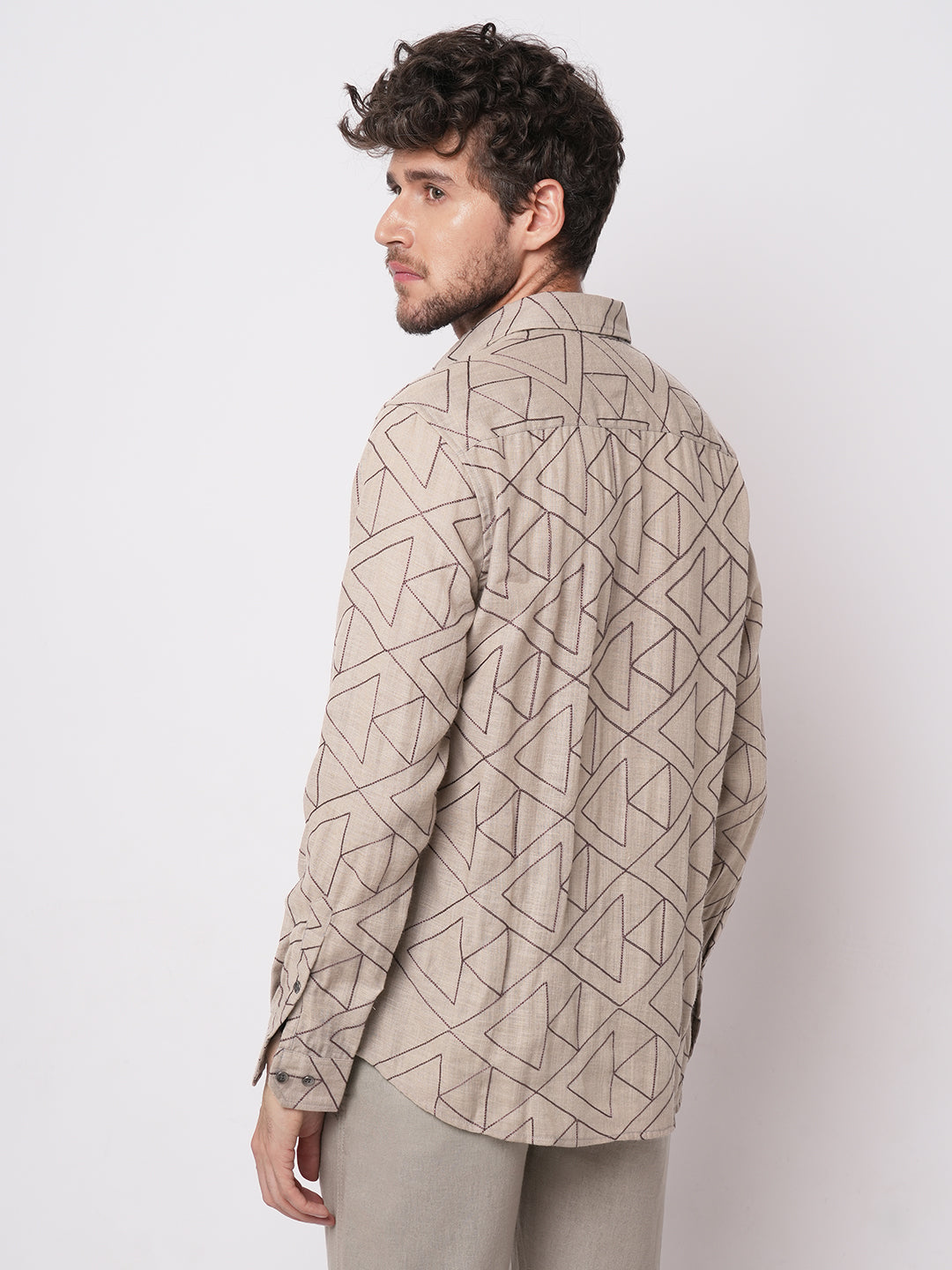 Cashmere Brown Contrast Embroidery Shirt