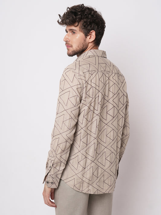 Cashmere Brown Contrast Embroidery Shirt