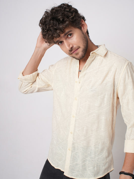 Canvas Cream Latticework Embroidery Shirt