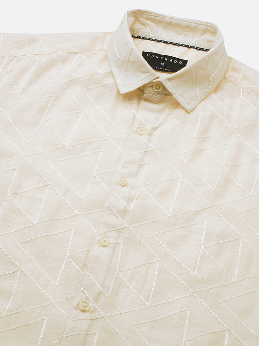 Canvas Cream Latticework Embroidery Shirt