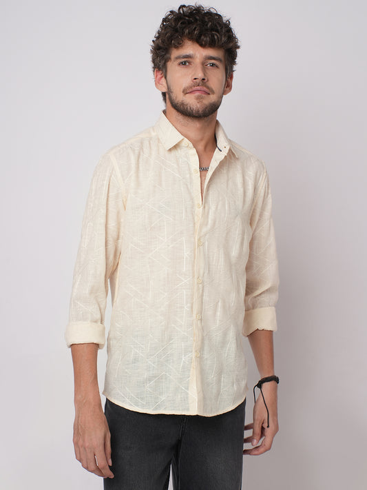 Canvas Cream Latticework Embroidery Shirt