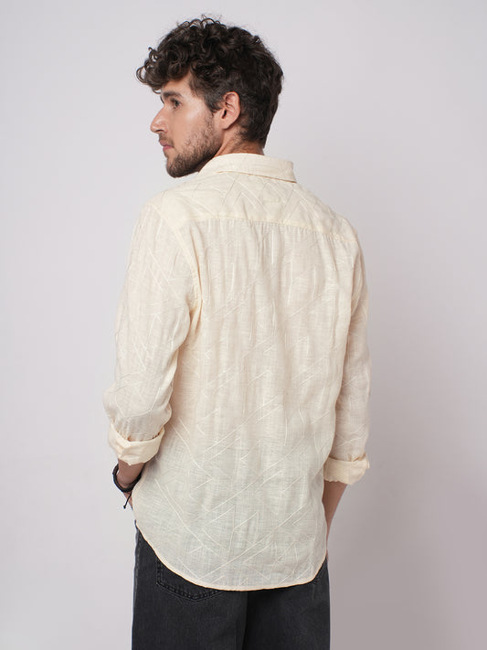 Canvas Cream Latticework Embroidery Shirt