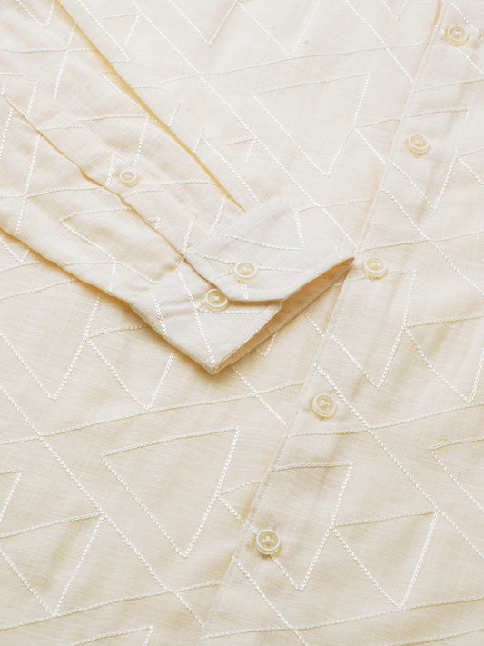 Canvas Cream Latticework Embroidery Shirt