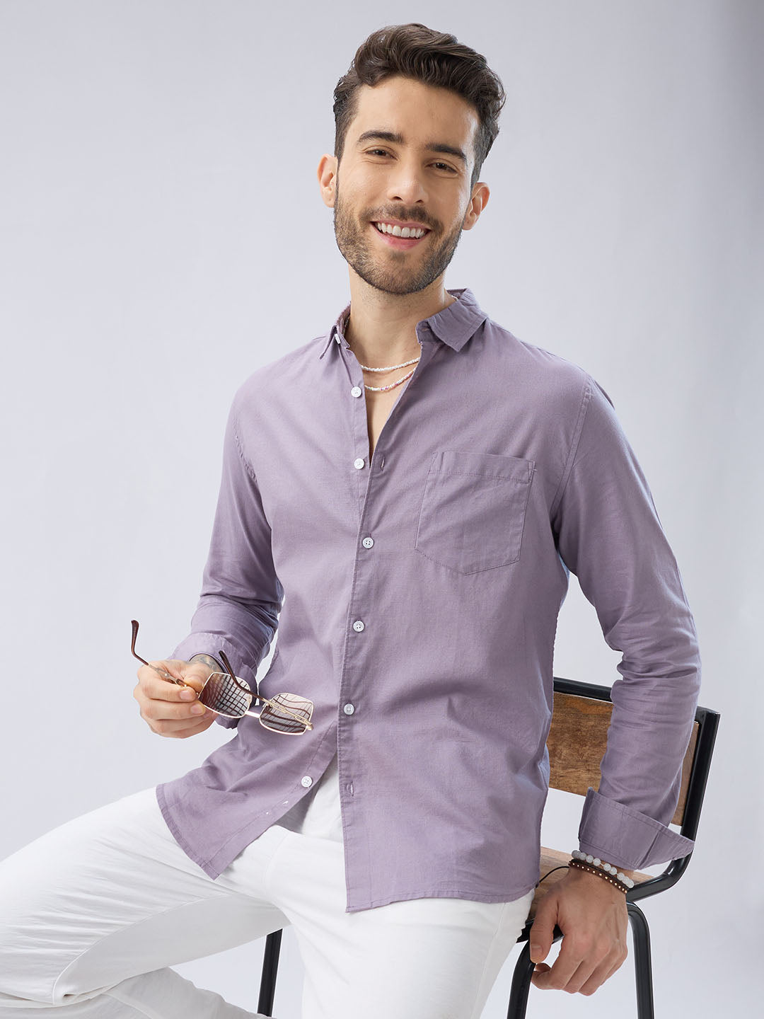 Muted Mauve Slub Textured Shirt