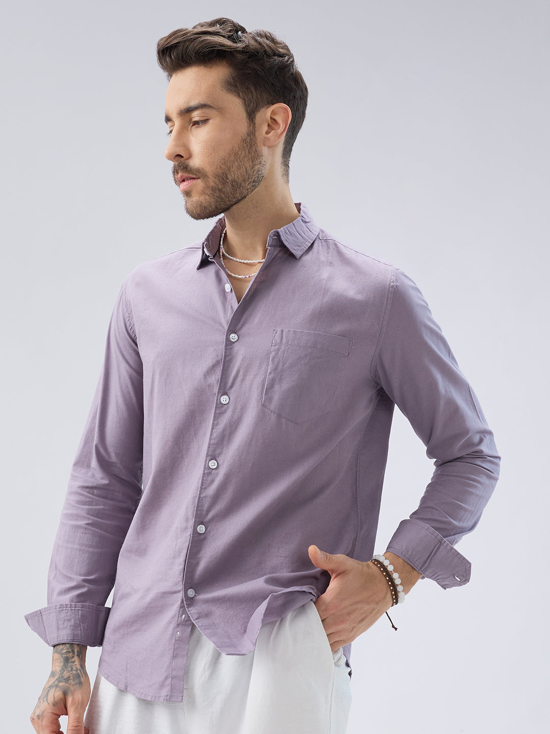 Muted Mauve Slub Textured Shirt