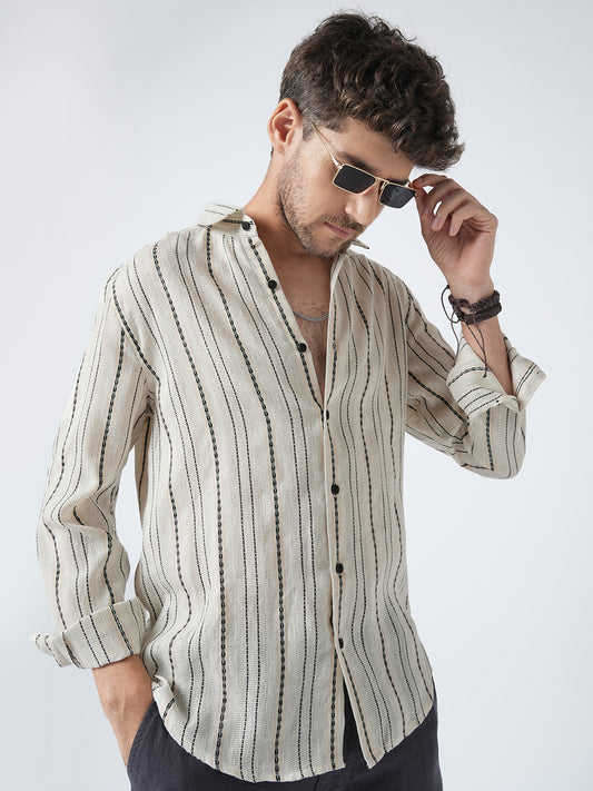 Minimal Ivory Loomed Stripe Shirt