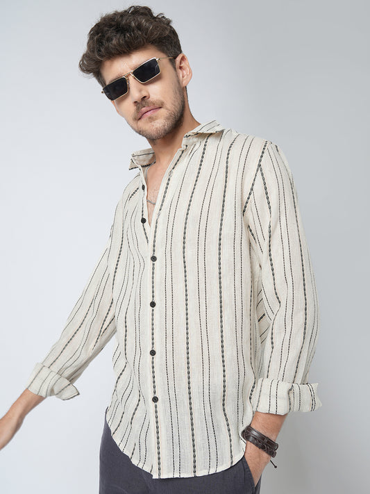 Minimal Ivory Loomed Stripe Shirt